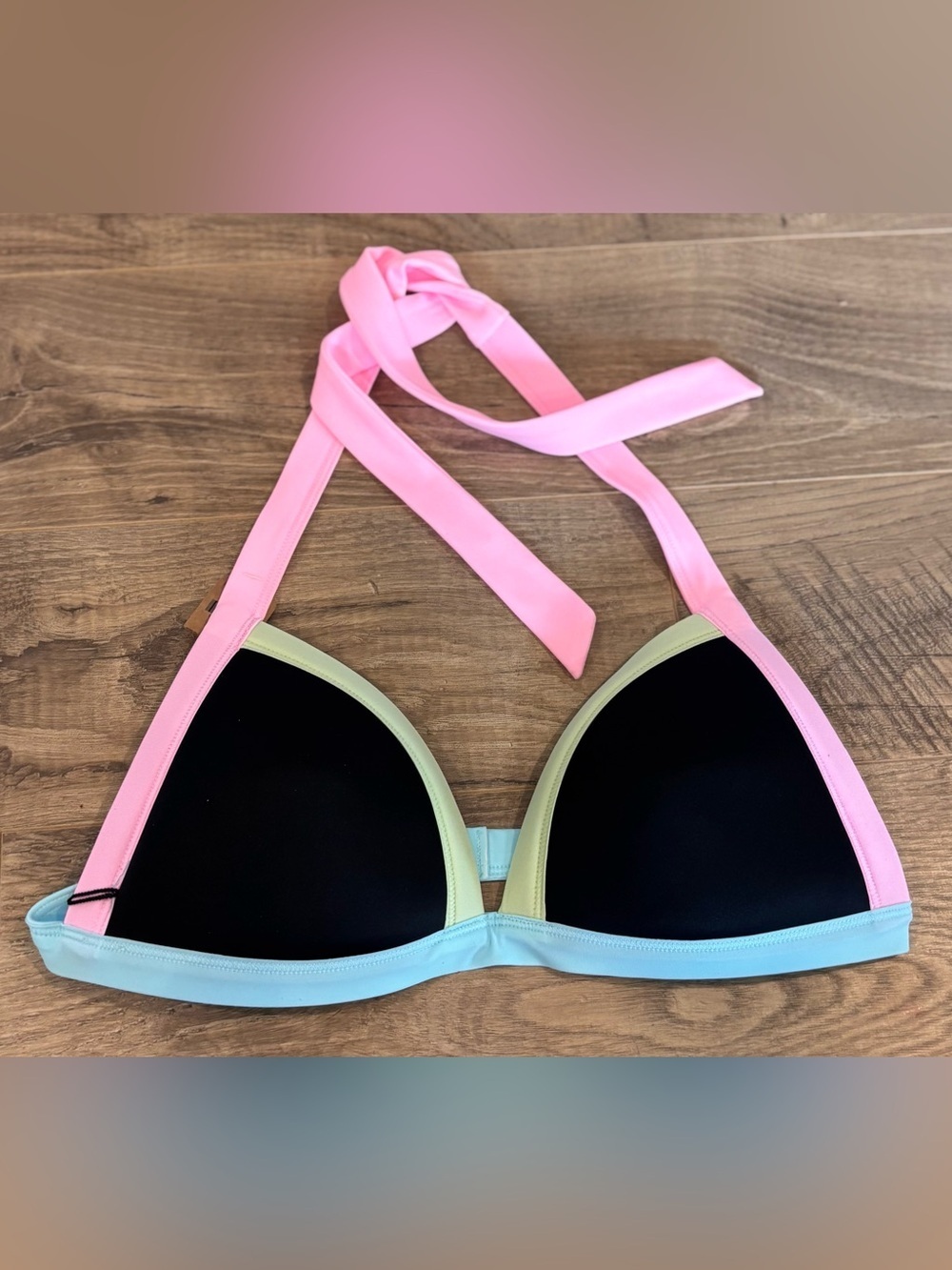 Victoria’s Secret PINK Colorblock Triangle Halter Bikini Top Medium NWT
